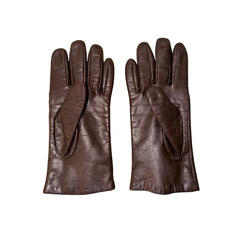 Isotoner Women’s chocolate brown leather driving gloves size medium thinsulate - Picture 2 of 3